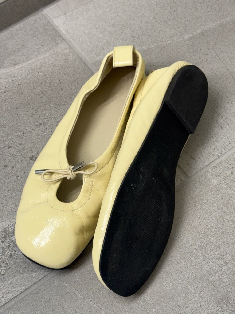 ALOHAS Pale Yellow Leather Ballet Flats with Knot Tie - Picture 3 of 4
